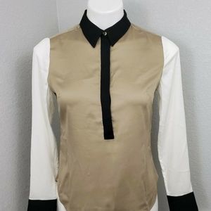 Ann Taylor Est 1954 Color Block Tan and Cream Lightweight Blouse in Size 8